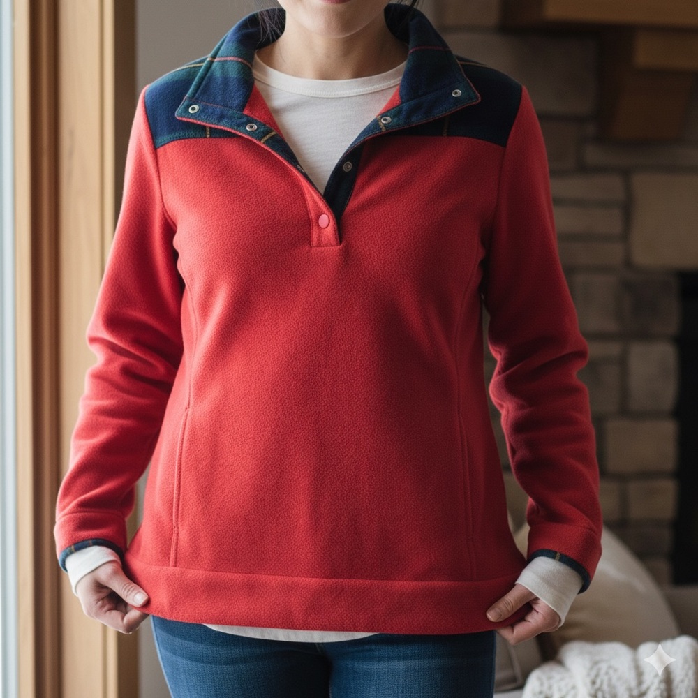 Crown & Ivy Red Top with Plaid Detail